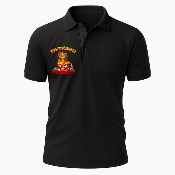 Swamiye Saranam Ayyappa|Adults Polo Tshirt - BLACK - Small 0