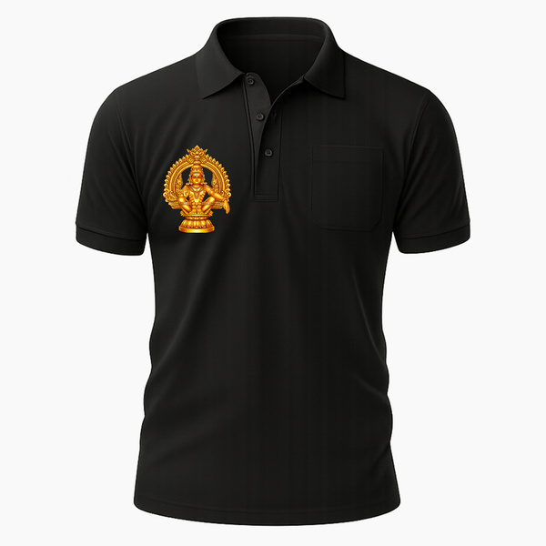Lord Ayyappan Golden Divine Darshan Printed Adults Polo Tshirt
