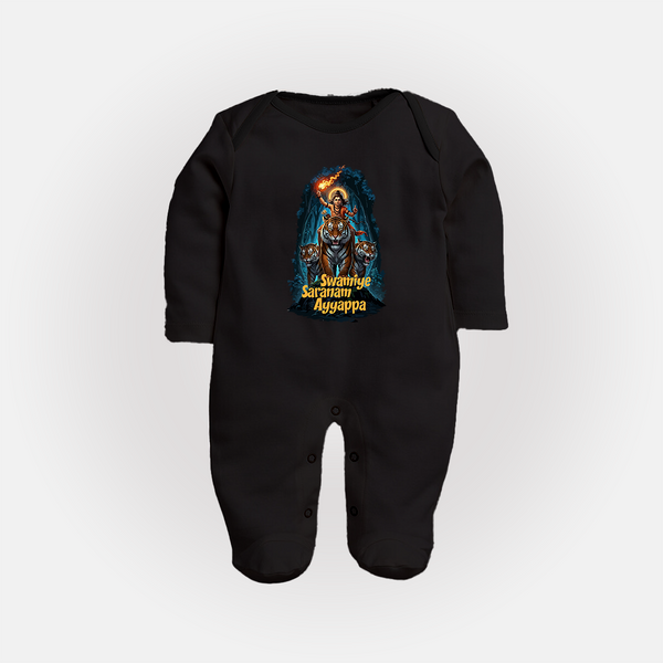 Swamiye Saranam Ayyappa Tiger Design Full Body Suit - BLACK - New Born (Chest 7.5")