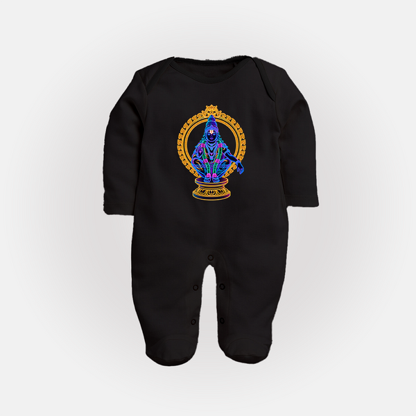 Neon Blue Lord Ayyappa Devotional Full Body Suit - BLACK - New Born (Chest 7.5")