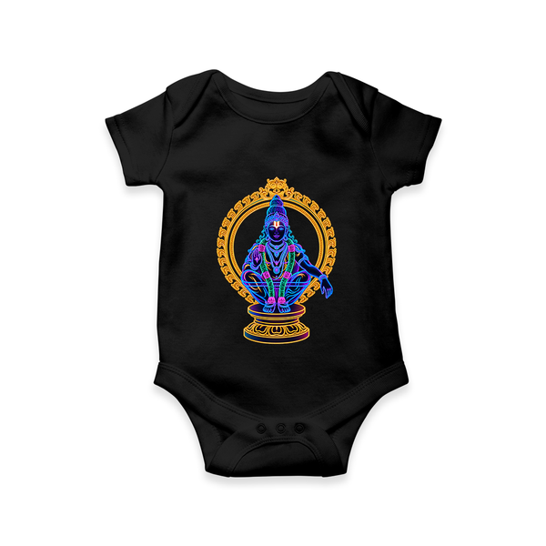 Neon Blue Lord Ayyappa Devotional Romper - BLACK - New Born (Chest 14")