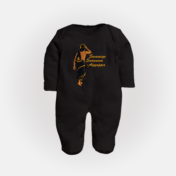 Swamiye Saranam Ayyappa Pilgrim Design Full Body Suit - BLACK - New Born (Chest 7.5")