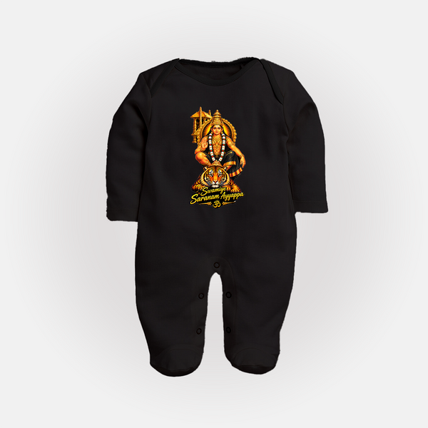 Lord Ayyappa Tiger Ride Printed Full Body Suit - BLACK - New Born (Chest 7.5")