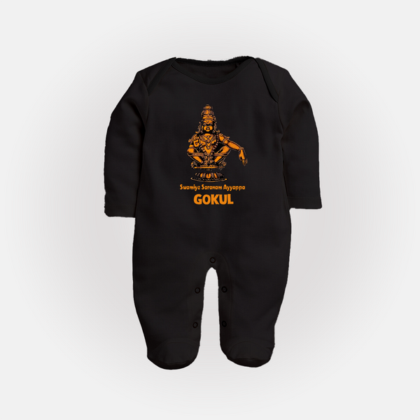 Lord Ayyappa Traditional Illustration Full Body Suit - BLACK - New Born (Chest 7.5")
