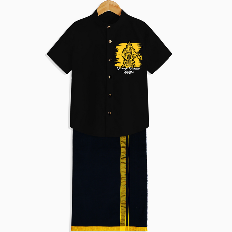 Swamiye Saranam Ayyapa - Ayyappa Themed Imprinted Shirt And Dhoti For Adults - BLACK - S (Chest 20")