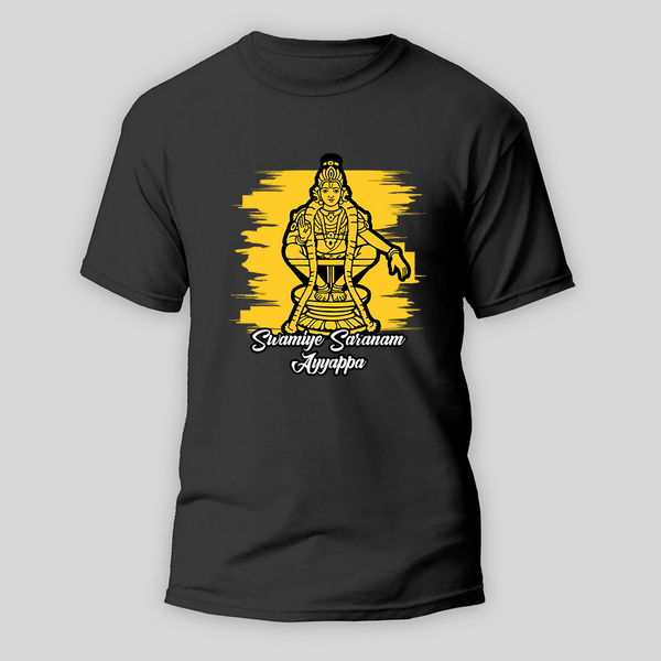 Modern Ayyappa Line Art Yellow Brush Artwork in English | Adults TShirt - BLACK - Small 0