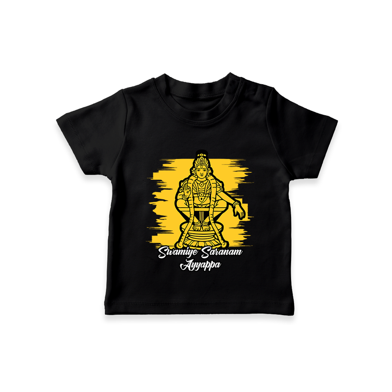 Modern Ayyappa Line Art Yellow Brush Artwork in English | Personalized Kid Tshirt for Lord Ayyappa - BLACK - 0-5 Months Old (Chest 17")