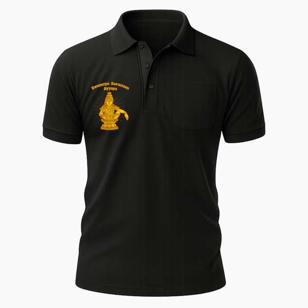 Golden Ayyappa (Temple Style Icon) in English |  Adults Polo Tshirt - BLACK - Small 0