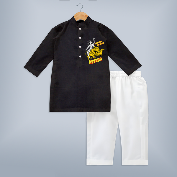 Ayyappa Riding Tiger – Action Style in English |Custom Kid Kurta for Ayyappan Sami - BLACK - 3 - 6 Months Old (Chest 24", Kurta Length 14'', Waist 19", Pant Length 14")