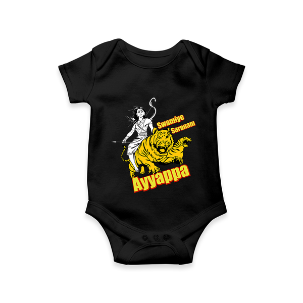 Ayyappa Riding Tiger – Action Style in English | Personalized Romper for Lord Ayyappa - BLACK - New Born (Chest 14")