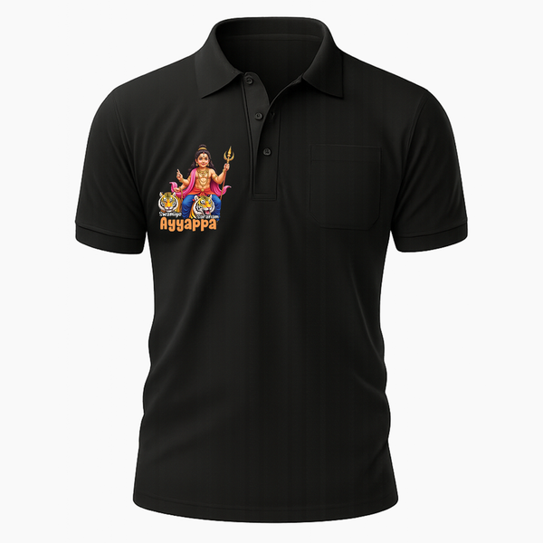 Ayyappa Devotee in English | Adults Polo Tshirt - BLACK - Small 0