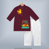 Bhangra Pao, Lohri Manao - Customised Kurta For Kids - MAROON - 3 - 6 Months Old (Chest 24", Kurta Length 14'', Waist 19", Pant Length 14")