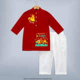 Bhangra Pao, Lohri Manao - Customised Kurta For Kids - RED - 3 - 6 Months Old (Chest 24", Kurta Length 14'', Waist 19", Pant Length 14")