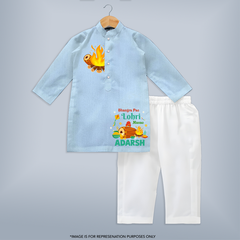 Bhangra Pao, Lohri Manao - Customised Kurta For Kids - SKY BLUE - 3 - 6 Months Old (Chest 24", Kurta Length 14'', Waist 19", Pant Length 14")