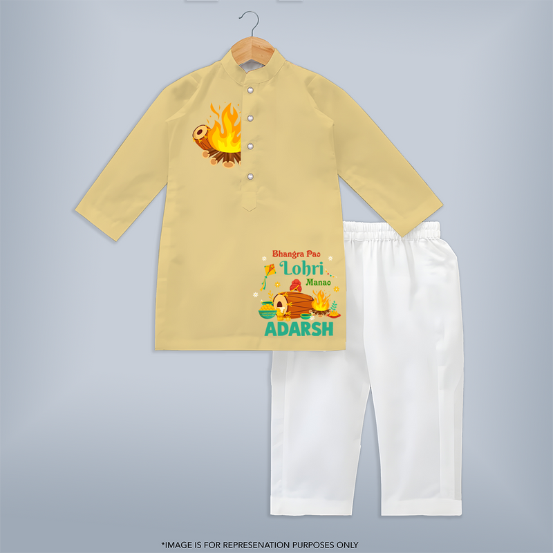 Bhangra Pao, Lohri Manao - Customised Kurta For Kids - YELLOW - 3 - 6 Months Old (Chest 24", Kurta Length 14'', Waist 19", Pant Length 14")