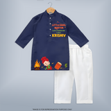 Little Dhol Master | Customized Kurta with Name - NAVY BLUE - 3 - 6 Months Old (Chest 24", Kurta Length 14'', Waist 19", Pant Length 14")