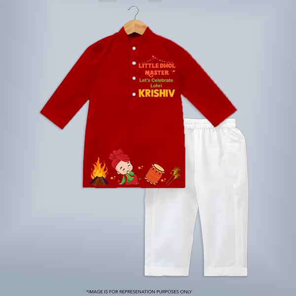 Little Dhol Master | Customized Kurta with Name - RED - 3 - 6 Months Old (Chest 24", Kurta Length 14'', Waist 19", Pant Length 14")