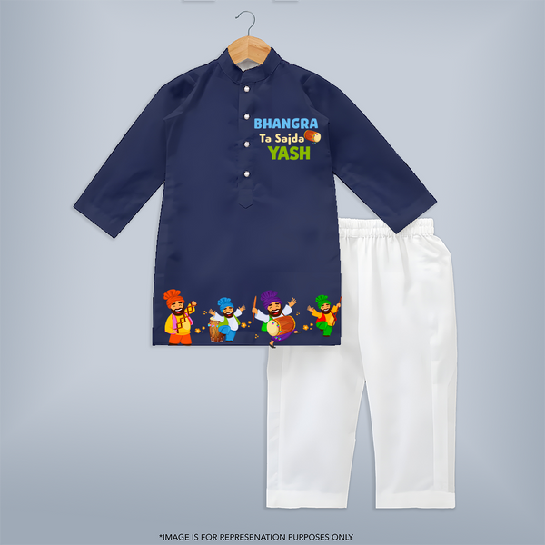 Bhangra Ta Sajda - Customised Kurta For Kids - NAVY BLUE - 3 - 6 Months Old (Chest 24", Kurta Length 14'', Waist 19", Pant Length 14")