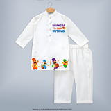 Bhangra Ta Saida| Customized Kurta with Name - WHITE - 3 - 6 Months Old (Chest 24", Kurta Length 14'', Waist 19", Pant Length 14")