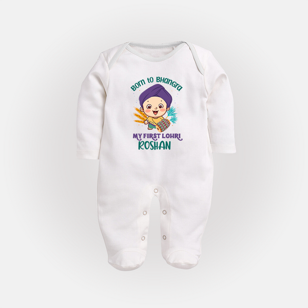 Boren to Bhangra| Customized Fullbody suit  - WHITE - New Born (Chest 7.5")