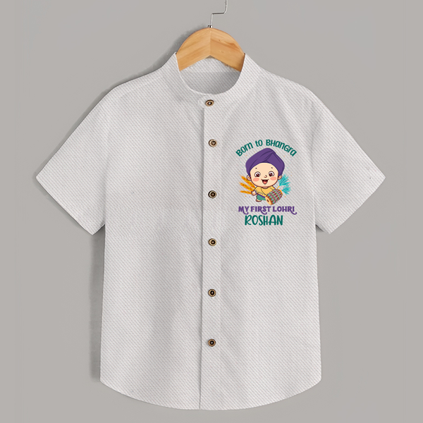 Born To Bhangra My First Lohri Customized Shirt For Kids With Name - WHITE - 0 - 6 Months Old (Chest 23")