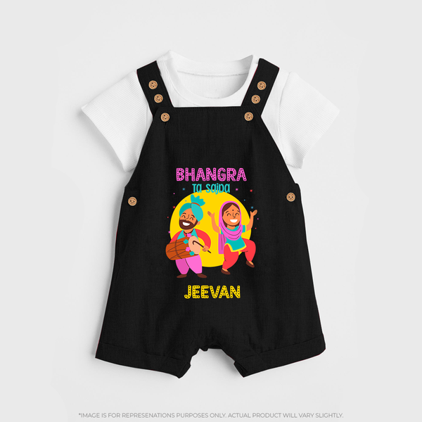 Lohri Celebrations - Traditional Customized Dungaree Set for Kids with Name - BLACK - 0 - 5 Months Old (Chest 18")