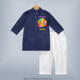 Lohri Celebrations - Traditional Customized Kurta Set for Kids with Name - NAVY BLUE - 3 - 6 Months Old (Chest 24", Kurta Length 14'', Waist 19", Pant Length 14")