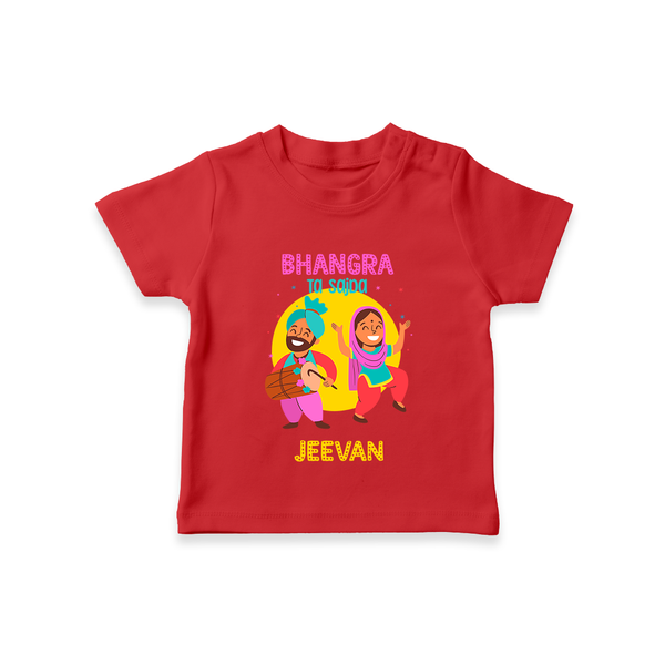 Bhangra Ta Saida| Personalised T-Shirt  with Name - RED - 0-5 Months Old (Chest 17")