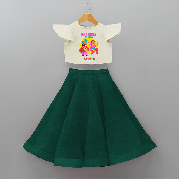 Lohri Celebrations - Traditional Customized Crop Top And Skirt for Kids with Name - BOTTLE GREEN - 6 - 9 Months Old (Chest 20" , Frock Waist 20")