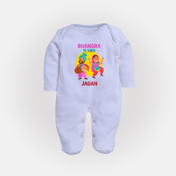 Bhangra Ta Saida| Personalised Fullbody suit  with Name - BABY BLUE - New Born (Chest 7.5")