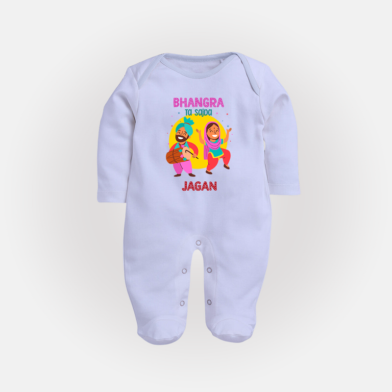 Lohri Celebrations - Traditional Customized Sleep Suit for Babies with Name - BABY BLUE - New Born (Chest 7.5")