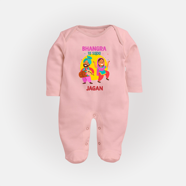 Bhangra Ta Saida| Personalised Fullbody suit  with Name - BABY PINK - New Born (Chest 7.5")