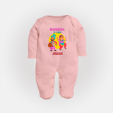 Lohri Celebrations - Traditional Customized Sleep Suit for Babies with Name - BABY PINK - New Born (Chest 7.5")