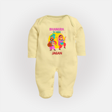 Lohri Celebrations - Traditional Customized Sleep Suit for Babies with Name - PASTEL YELLOW - New Born (Chest 7.5")