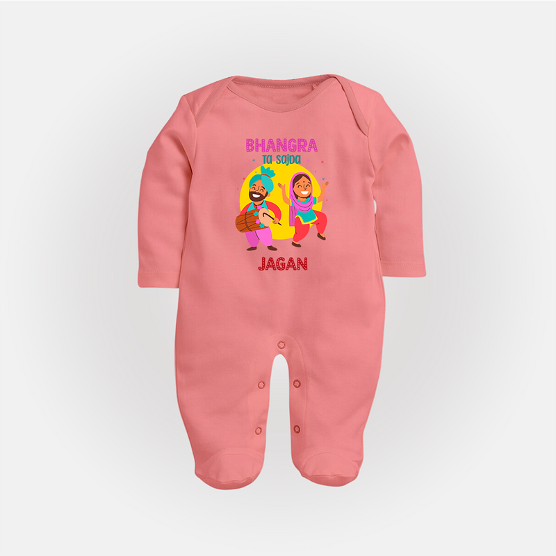 Lohri Celebrations - Traditional Customized Sleep Suit for Babies with Name - PEACH - New Born (Chest 7.5")