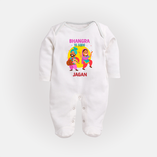 Bhangra Ta Saida| Personalised Fullbody suit  with Name - WHITE - New Born (Chest 7.5")