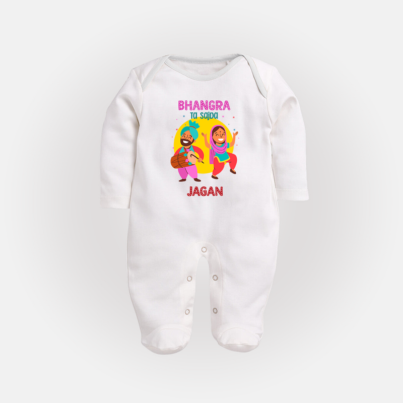 Lohri Celebrations - Traditional Customized Sleep Suit for Babies with Name - WHITE - New Born (Chest 7.5")