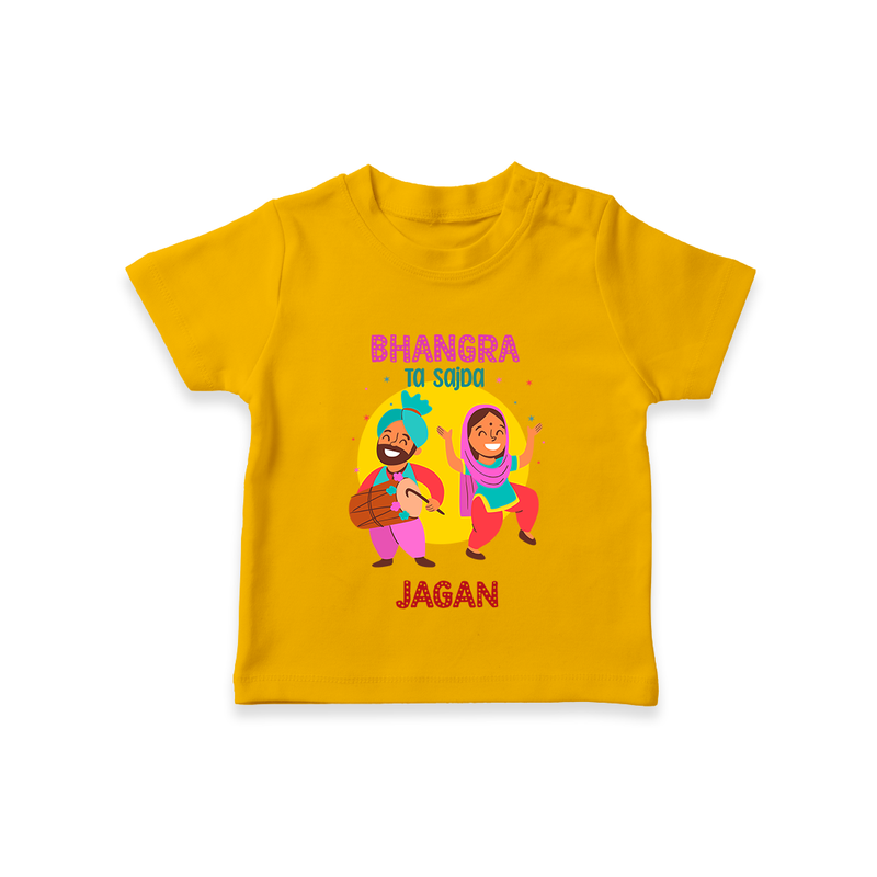 Lohri Celebrations - Traditional Customized T-Shirt for Kids with Name - CHROME YELLOW - 0-5 Months Old (Chest 17")