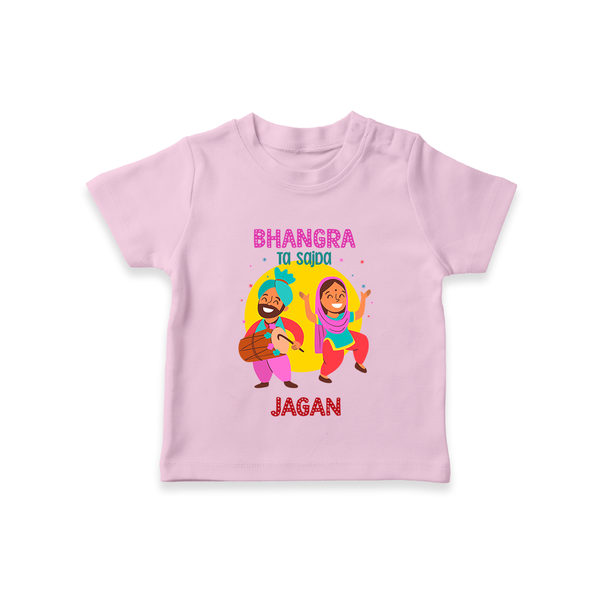 Lohri Celebrations - Traditional Customized T-Shirt for Kids with Name - PINK - 0-5 Months Old (Chest 17")