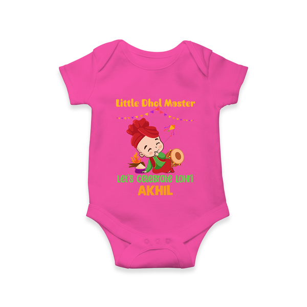 Little Dhol Master | Personalised Romper  with Name - HOT PINK - New Born (Chest 14")