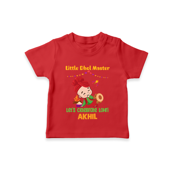 Little Dhol Master | Personalised T-Shirt  with Name - RED - 0-5 Months Old (Chest 17")