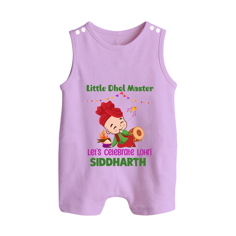 Little  Dhol Master - Lohri Themed Customized Romper Suit for Babies With Name - LILAC - 0 - 5 Months Old (Chest 18")