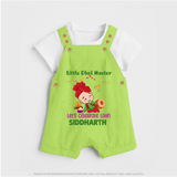 Little  Dhol Master - Lohri Themed Customized Dungaree Set for Kids With Name - GREEN - 0 - 5 Months Old (Chest 18")