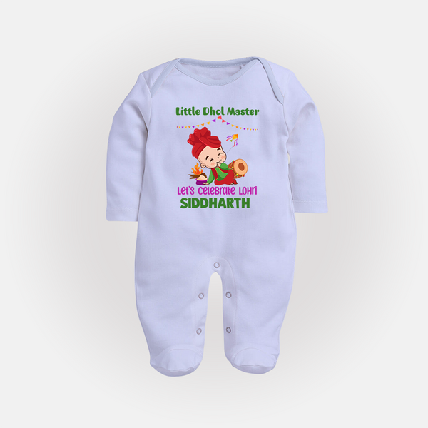 Little Dhol Master | Personalised Fullbody suit  with Name - BABY BLUE - New Born (Chest 7.5")