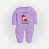 Little  Dhol Master - Lohri Themed Customized Sleep Suit for Babies With Name - LILAC - New Born (Chest 7.5")