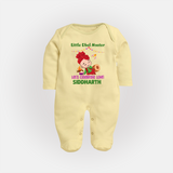 Little  Dhol Master - Lohri Themed Customized Sleep Suit for Babies With Name - PASTEL YELLOW - New Born (Chest 7.5")