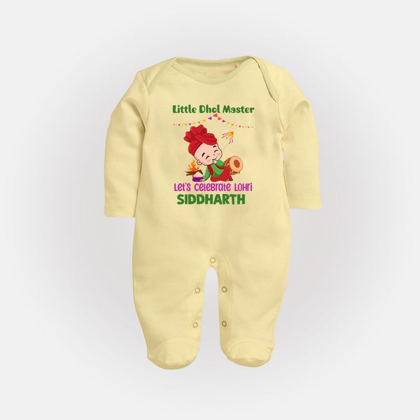 Little Dhol Master | Personalised Fullbody suit  with Name - PASTEL YELLOW - New Born (Chest 7.5")