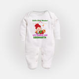 Little Dhol Master | Personalised Fullbody suit  with Name - WHITE - New Born (Chest 7.5")