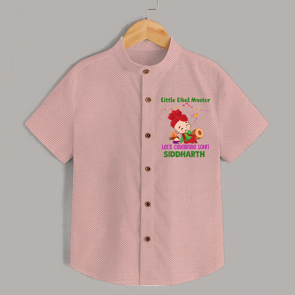 Little Dhol Master | Personalised Shirt  with Name - PEACH - 0 - 6 Months Old (Chest 23")