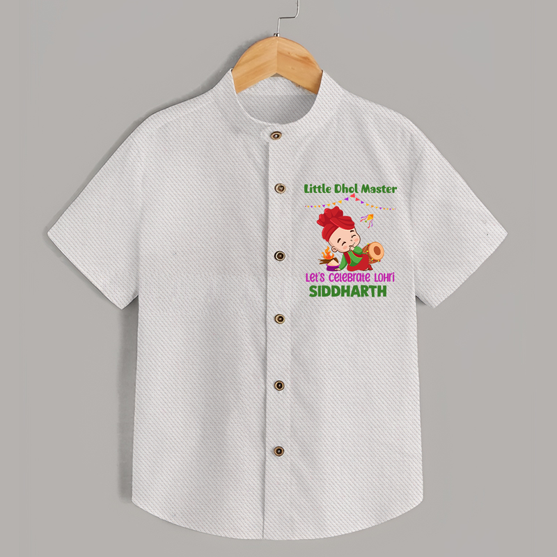 Little  Dhol Master - Lohri Themed Customized Shirt for Kids With Name - WHITE - 0 - 6 Months Old (Chest 23")